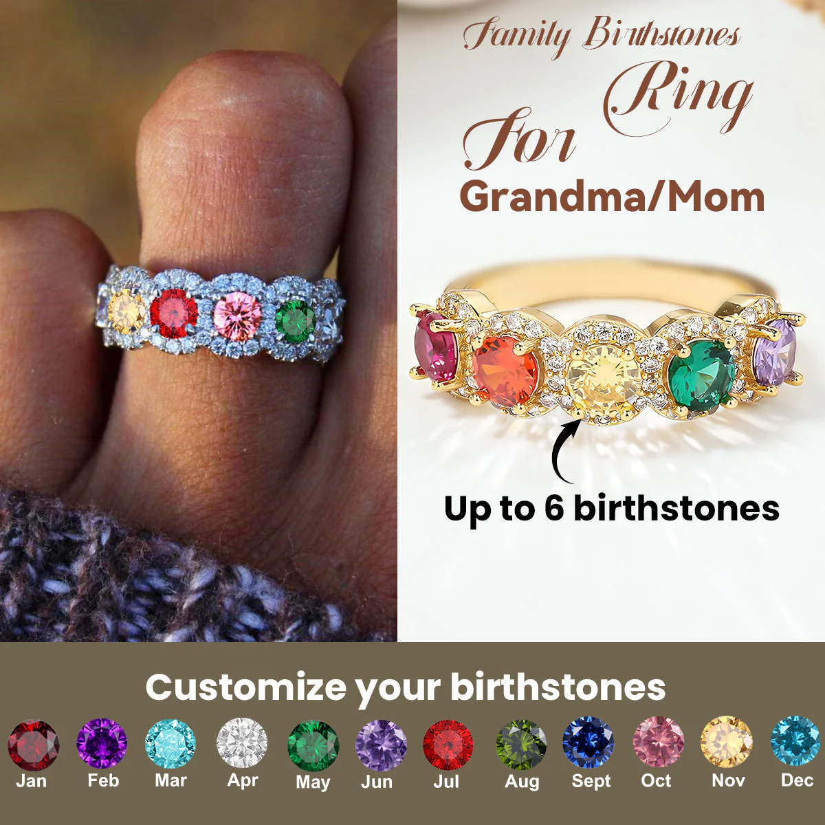 Family Ring Personalized Multiple Birthstones Ring
