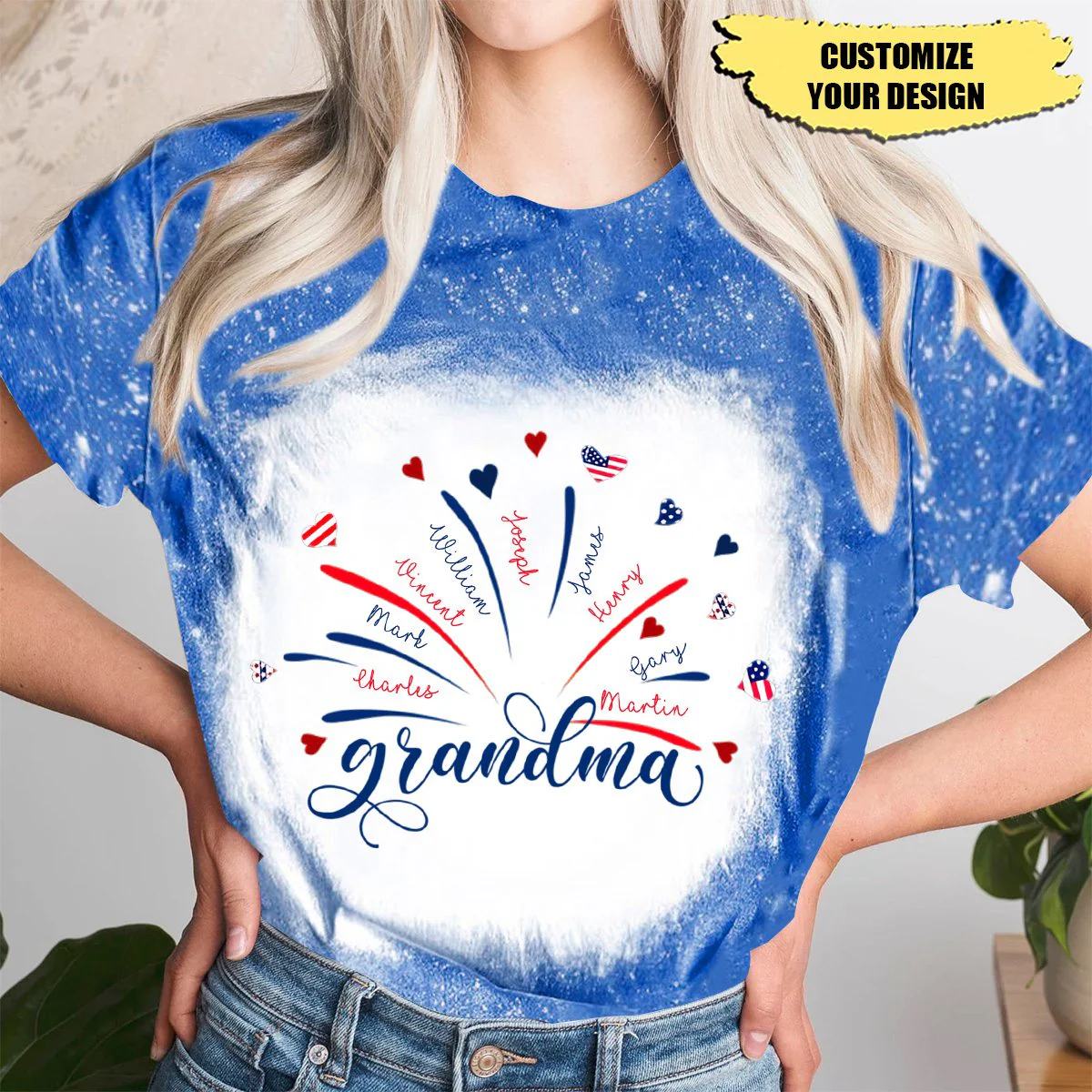 Firework America Flag Grandma And Kids Personalized 3D T-shirt - Image 2