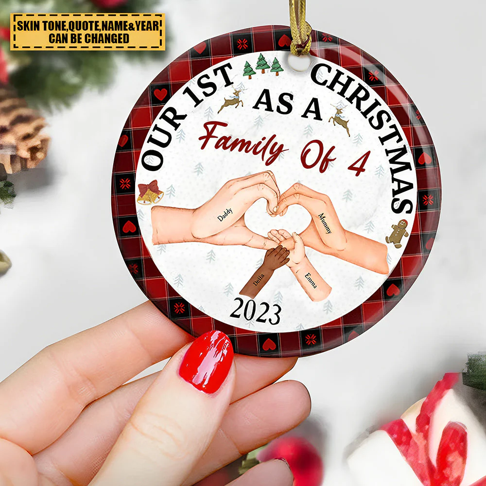 First Christmas As A Family Of Three -Personalized Ceramic Ornament - Image 2