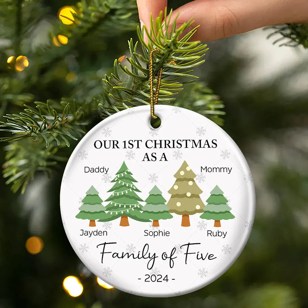 First Christmas As A Family Of Three - Personalized Circle Ceramic Ornament - Image 2