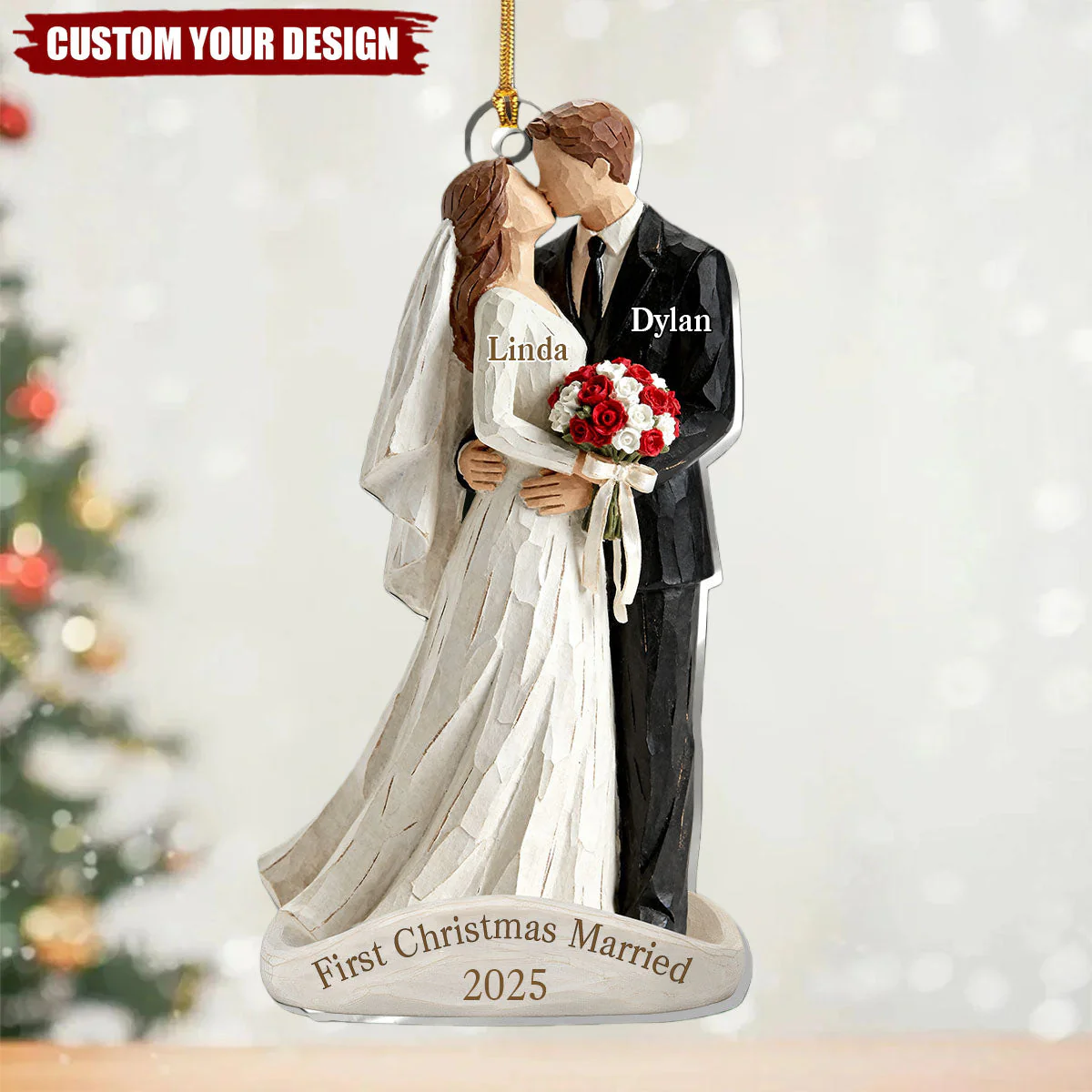 First Christmas As Mr. & Mrs. - Personalized Newlywed Ornament - Image 2