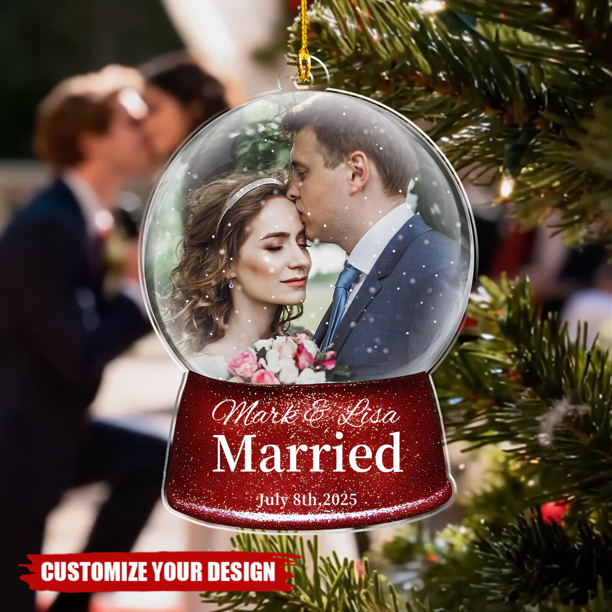 Engaged Married Custom Photo Ornament,Wedding Ornament - Image 2