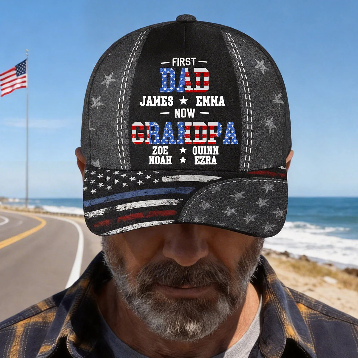 First Dad Now Papa - Personalized Custom Classic Cap - Image 2