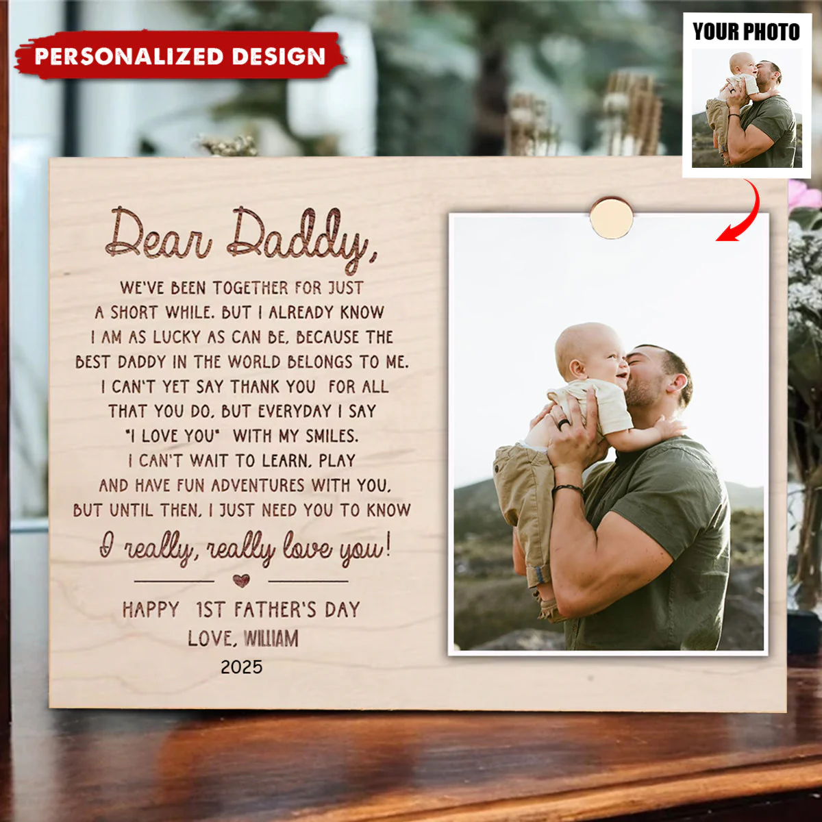 First Father's Day Gift - Personalized Wood Frame Plaque