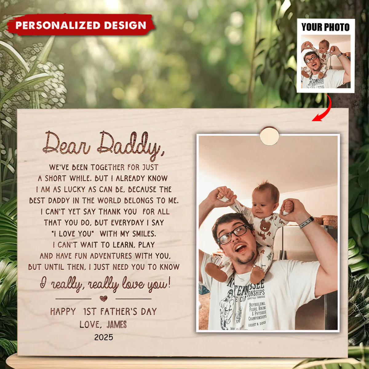 First Father's Day Gift - Personalized Wood Frame Plaque - Image 2