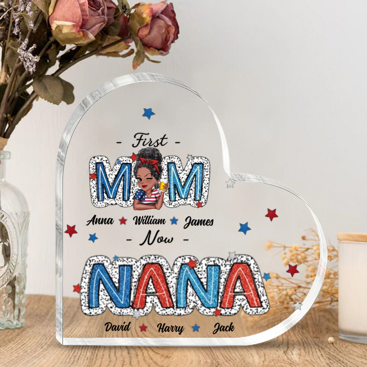 First Mom Now Grandma - Personalized Heart Shaped Acrylic Plaque - Image 2