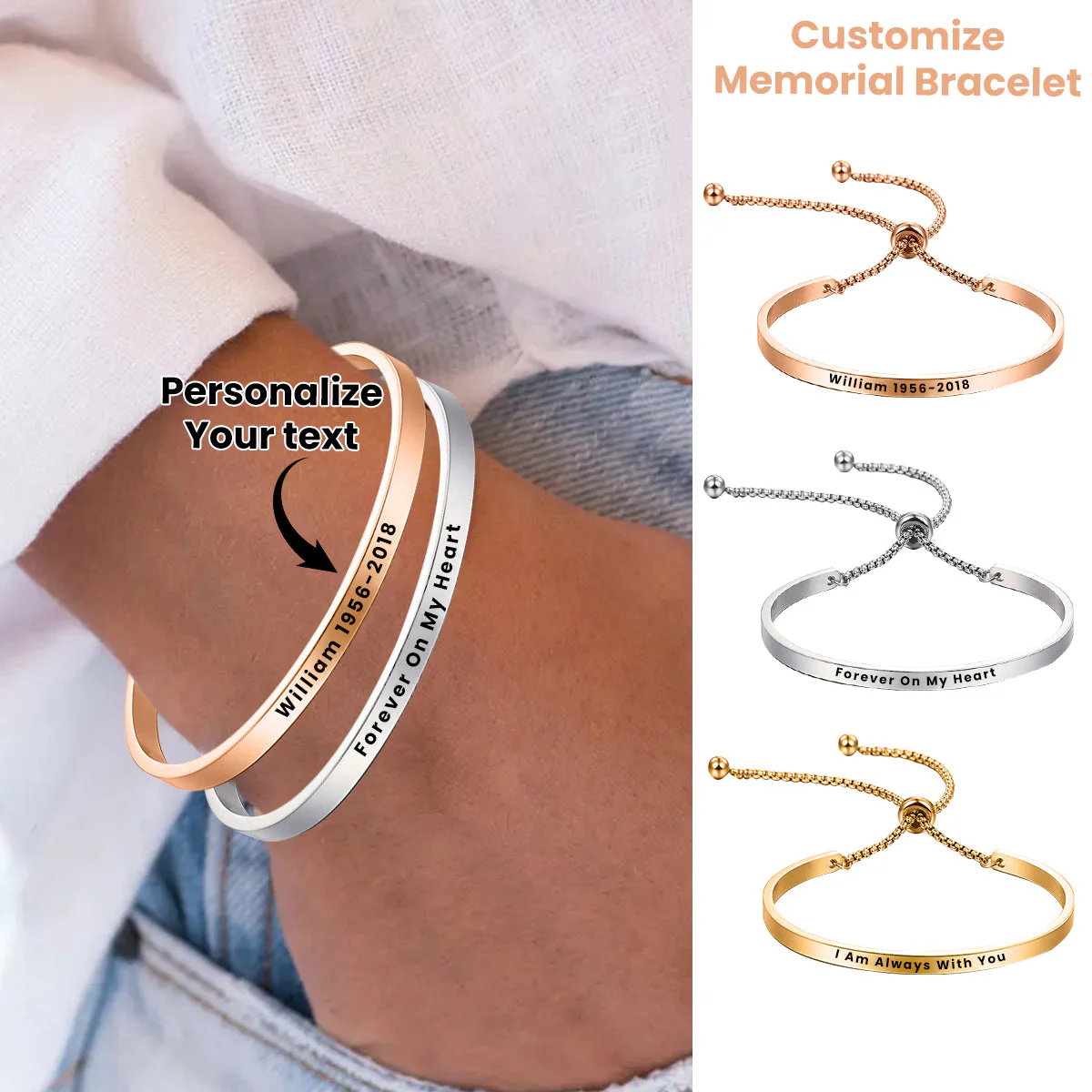 In Memory Of Personalized Memorial Adjustable Bracelet - Image 2