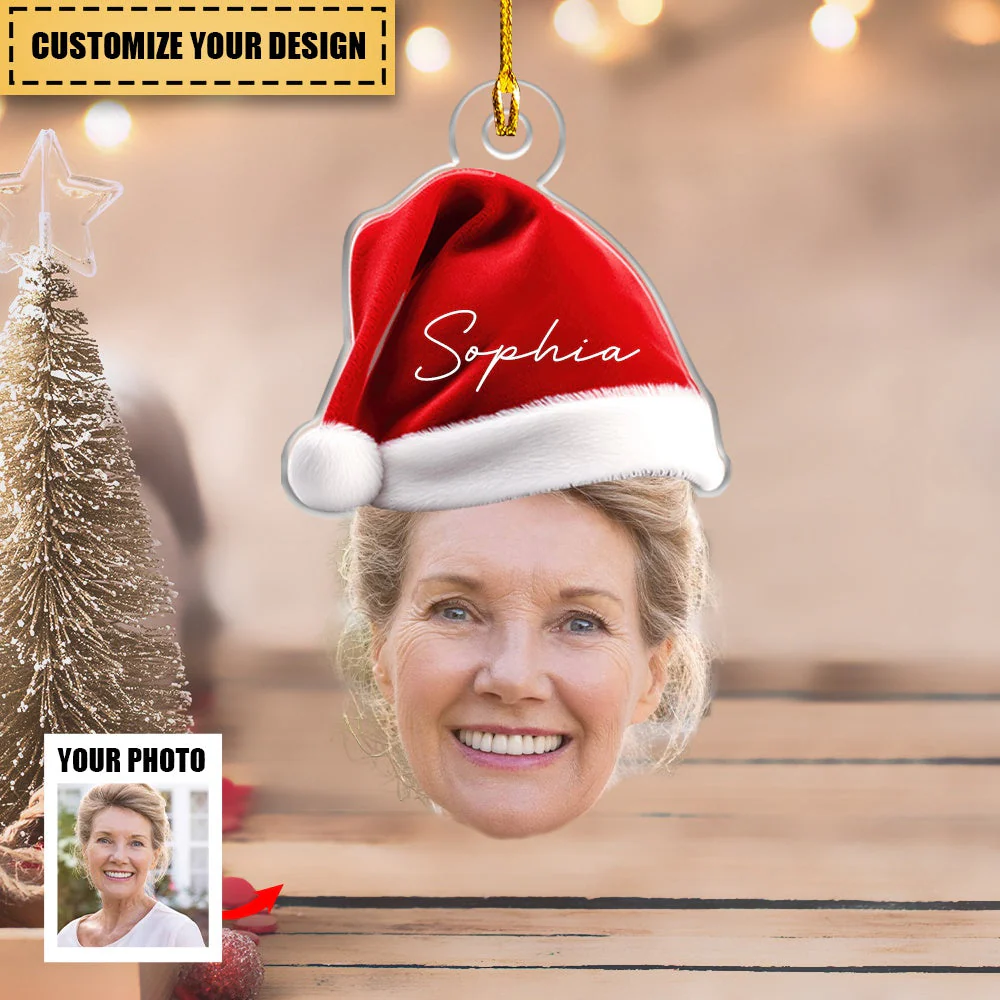 Funny Christmas Face - Personalized Acrylic Photo Ornament - Image 3
