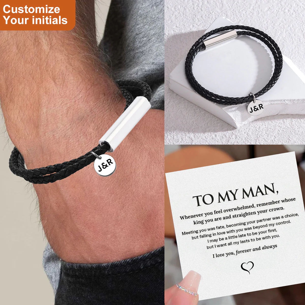 Gift for Man,Personalized Leather Bracelet - Image 2