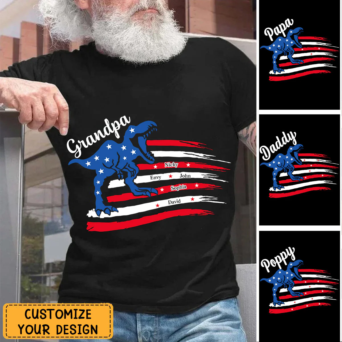 Gift For Dinosaur Grandpa July 4th Personalized T-shirt