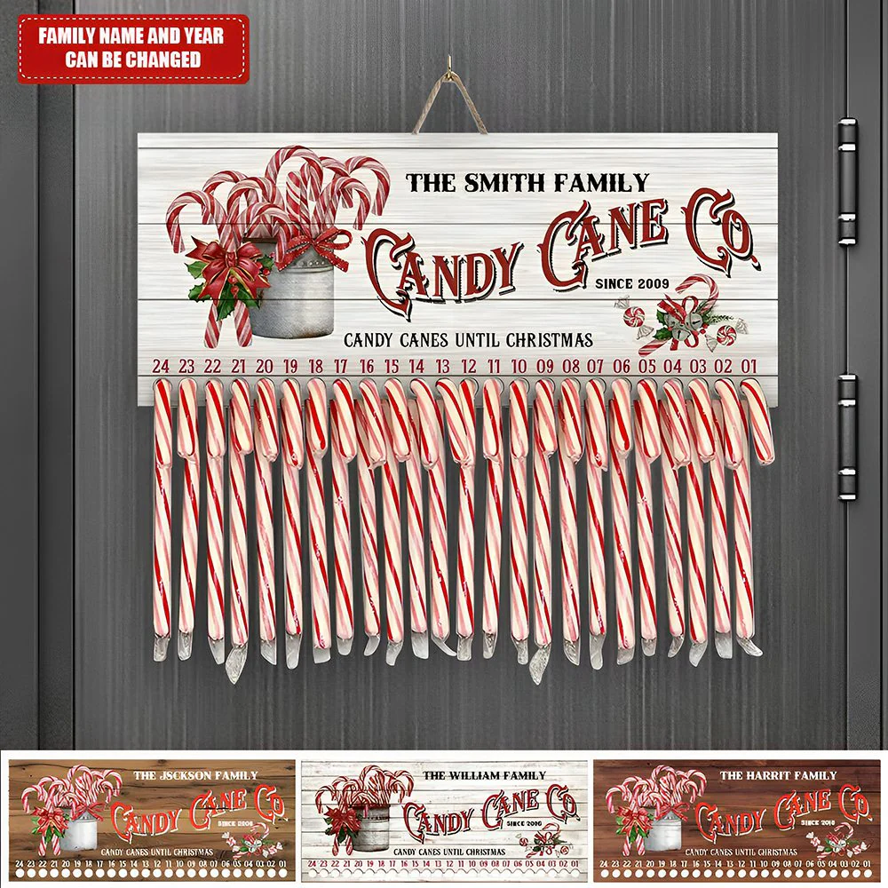 Gift For Family Christmas Countdown, Candy Cane Co Countdown - Personalized Wood Sign - Image 2