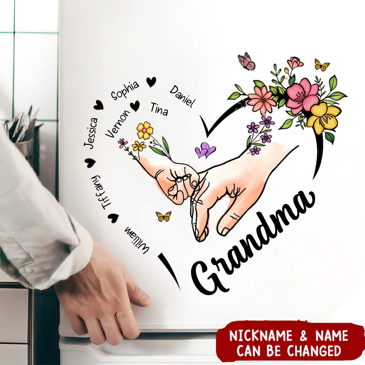 Gift for Grandma Mom Flower Heart Personalized Sticker - Image 2
