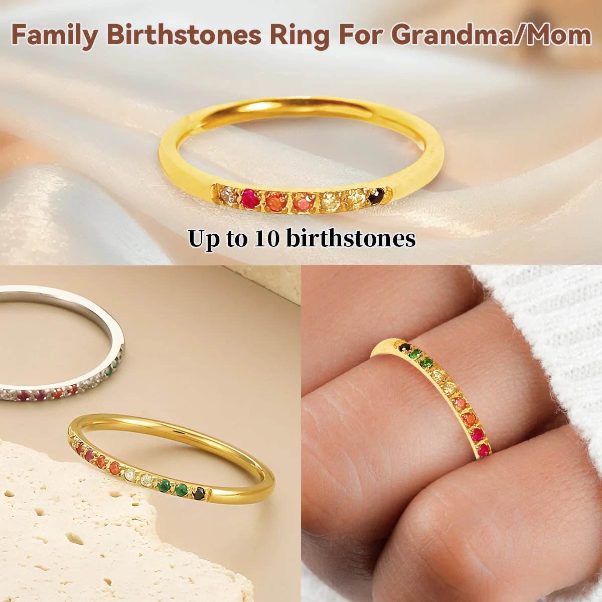 Gift For Grandma Mom Family Ring Personalized Mini Birthstone Ring - Image 2