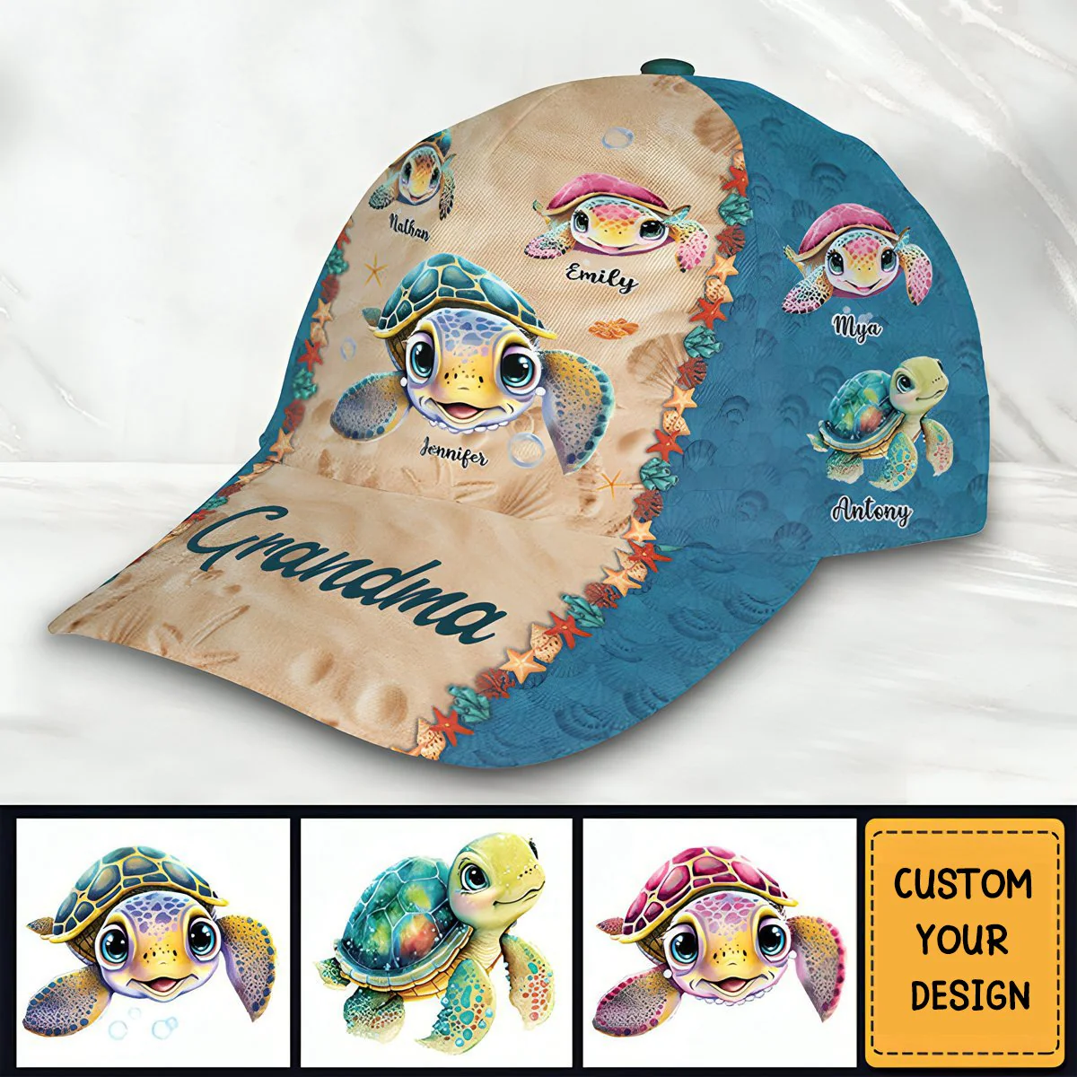 Gift For Grandma Turtle Personalized Cap - Image 2