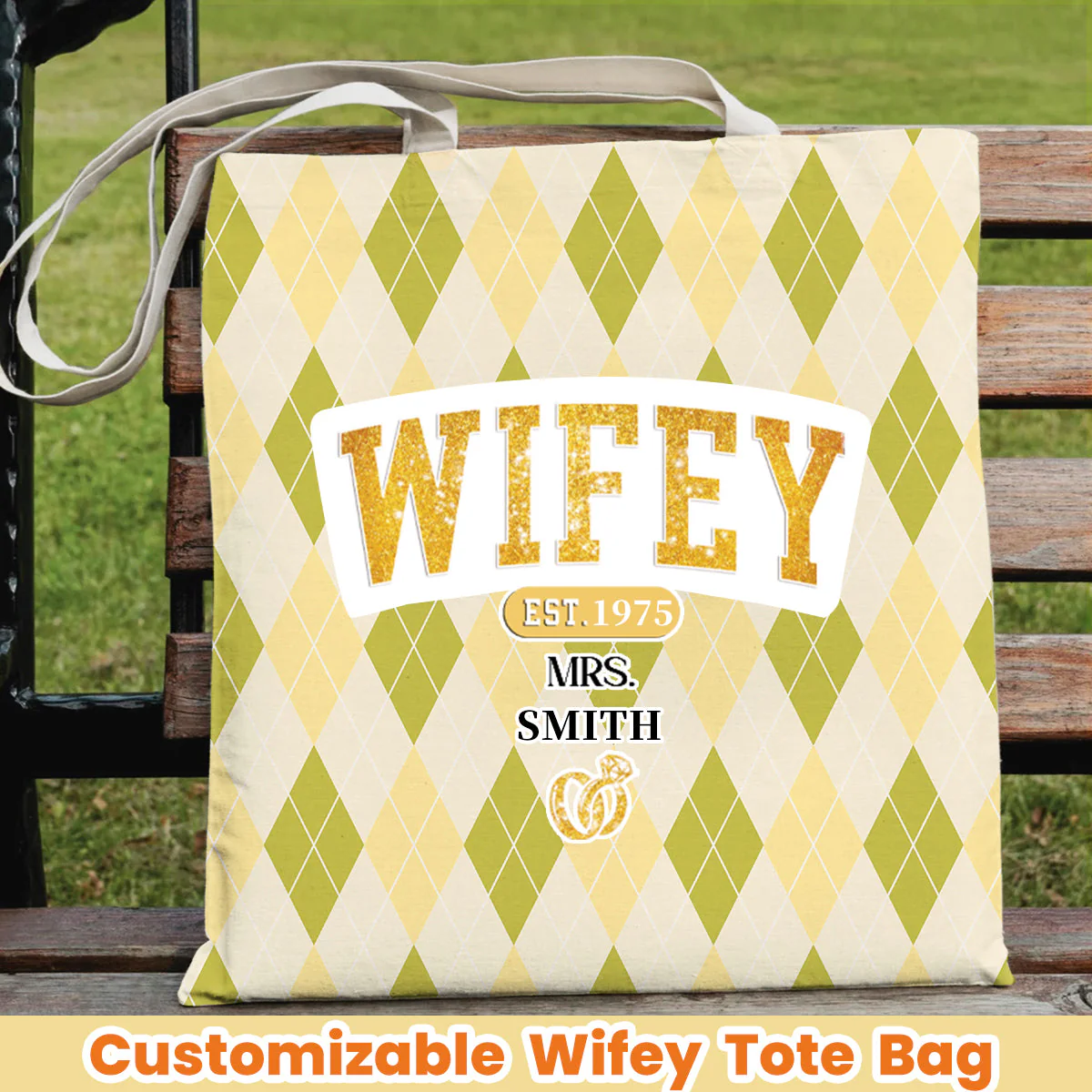 Gift for Her,Wifey Est - Couple Personalized Tote Bag - Image 2