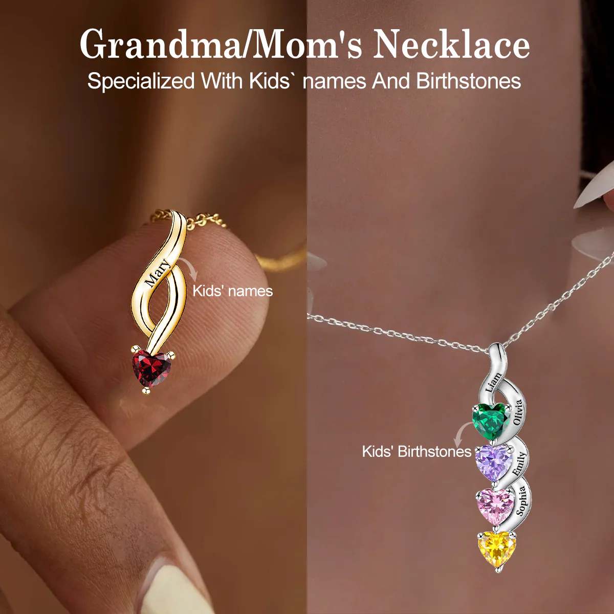 Gift For Mom Grandma - Personalized Birthstone Name Necklace - Image 2
