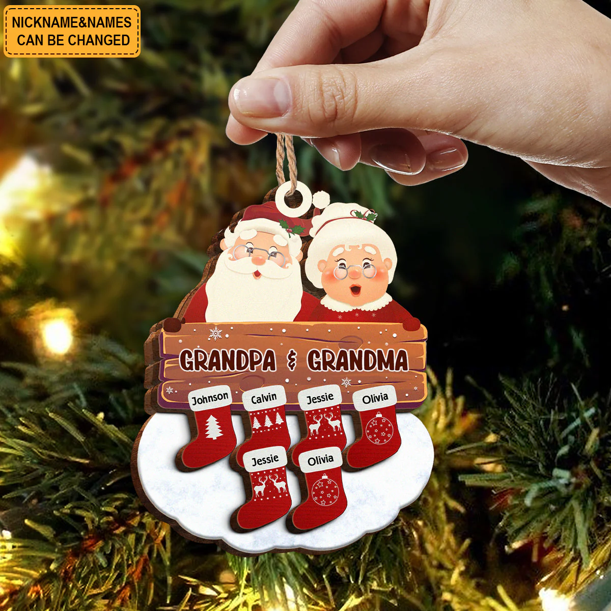 Gifts For Family Santa Grandpa & Grandma - Personalized Wooden Ornaments - Image 2