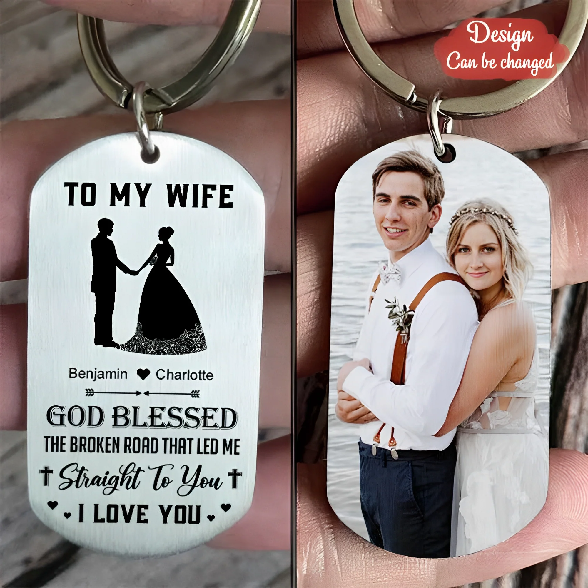 God Blessed The Broken Road That Led Me Straight To You - Personalized Keychain - Image 2