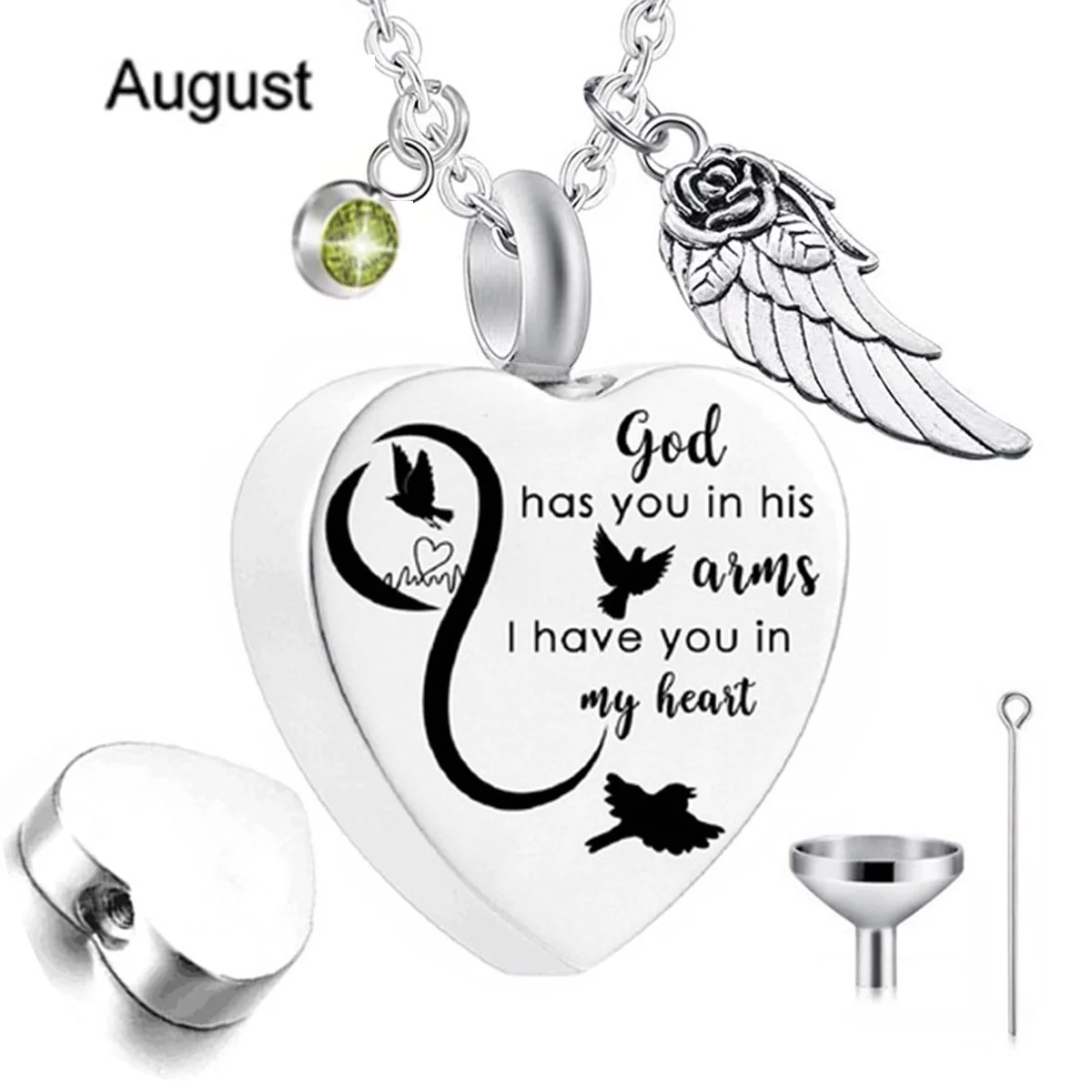 Heart Urn Necklace with Birthstone - Image 9