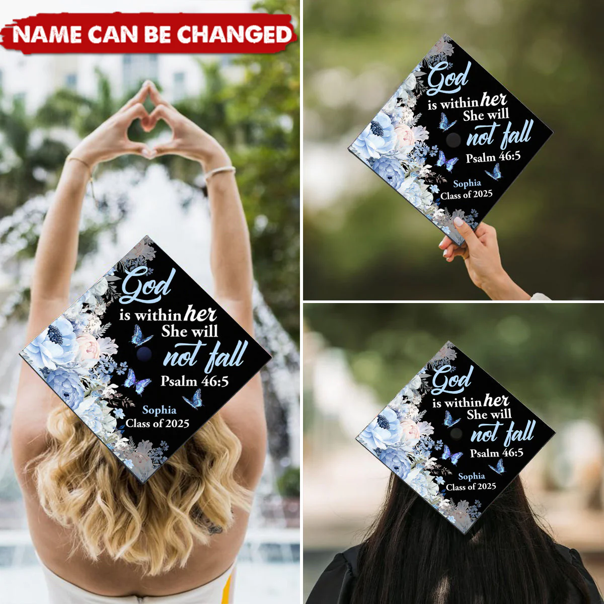 God Is Within Her She Will Not Fall | Personalized Graduation Cap Topper - Image 2
