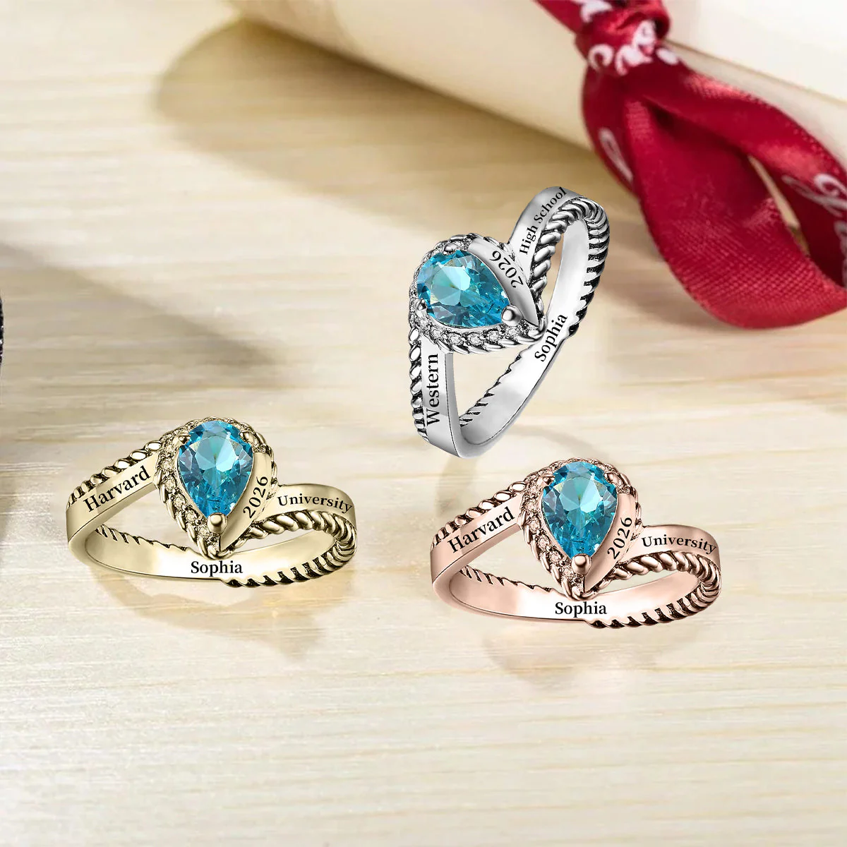 Graduation Birthstone Ring With Custom Engravings - Image 2