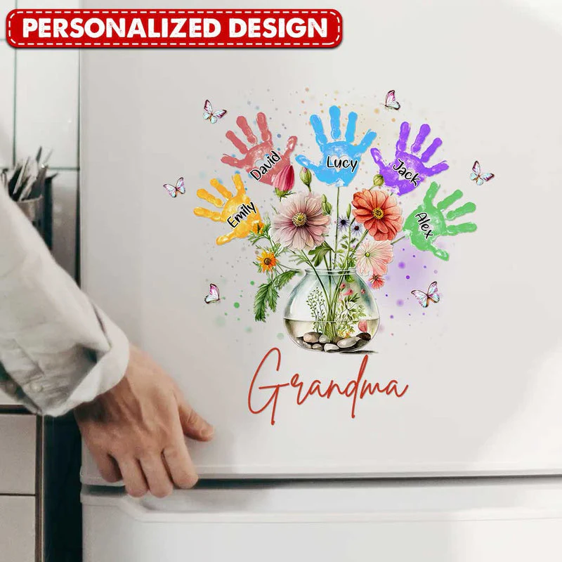 Grandma Flower Handprint Kids Personalized Sticker - Image 3