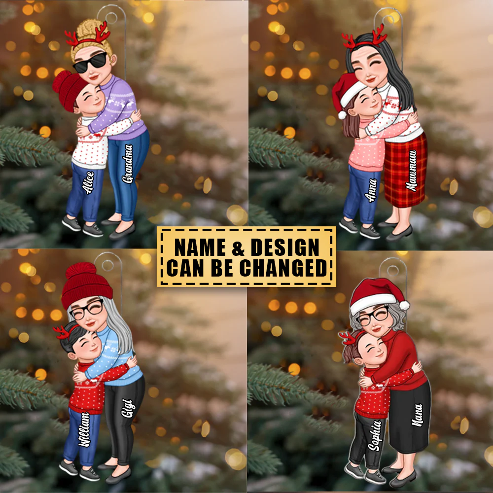 Grandma & Grandkid Hugging Christmas Personalized Acrylic Ornament - Image 2