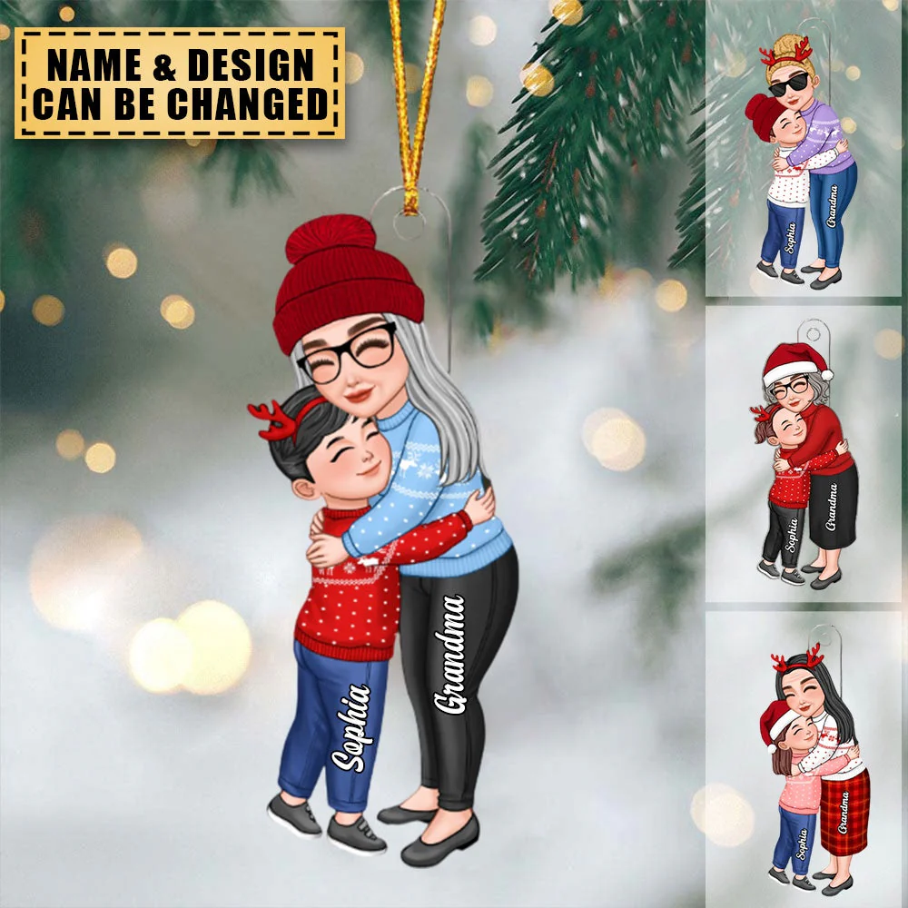 Grandma & Grandkid Hugging Christmas Personalized Acrylic Ornament - Image 4