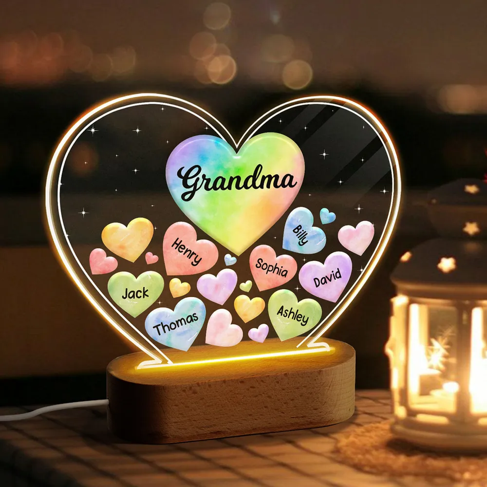 Grandma Mom Hearts In Heart Personalized Acrylic Heart LED Night Light - Image 3