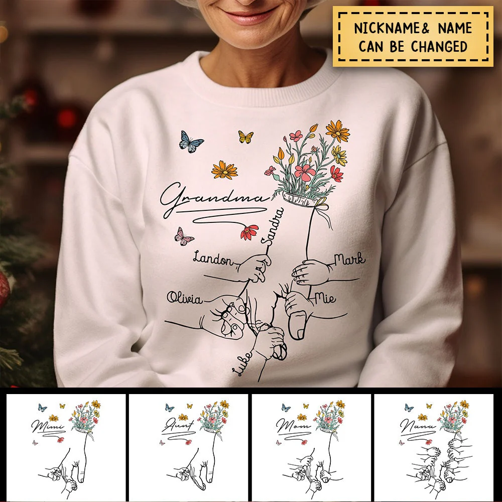 Grandma Mom Flowers With Kids Personalized Sweatshirt - Image 3