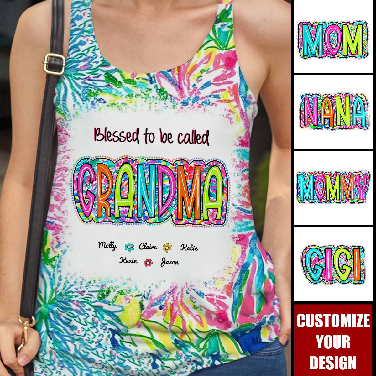 Grandma Mom Scribble Doodle Personalized 3D Racer Back Tank Top - Image 2