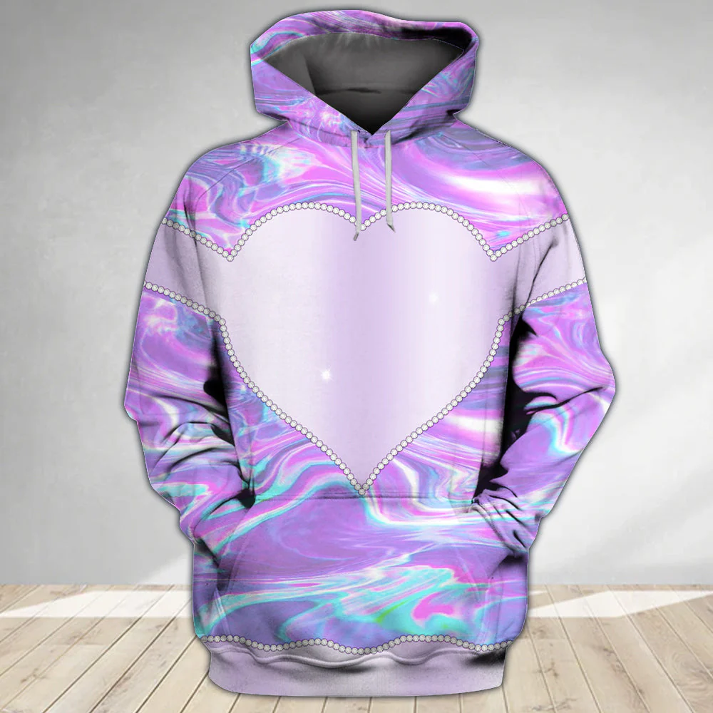 Grandma Violet Heart Grandkids Personalized All Over Print Hoodie - Image 3