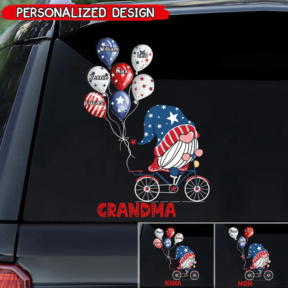 Grandma With Balloons Grandkids USA Flag Personalized Sticker