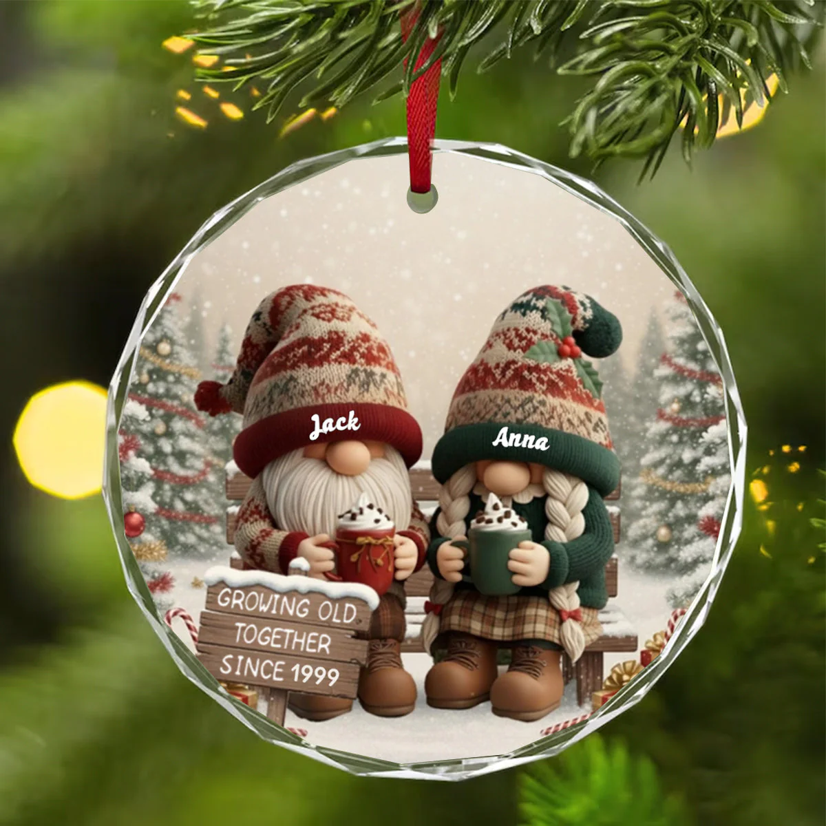 Growing Old Together Couple Custom Ornament, Anniversary Gift - Image 2
