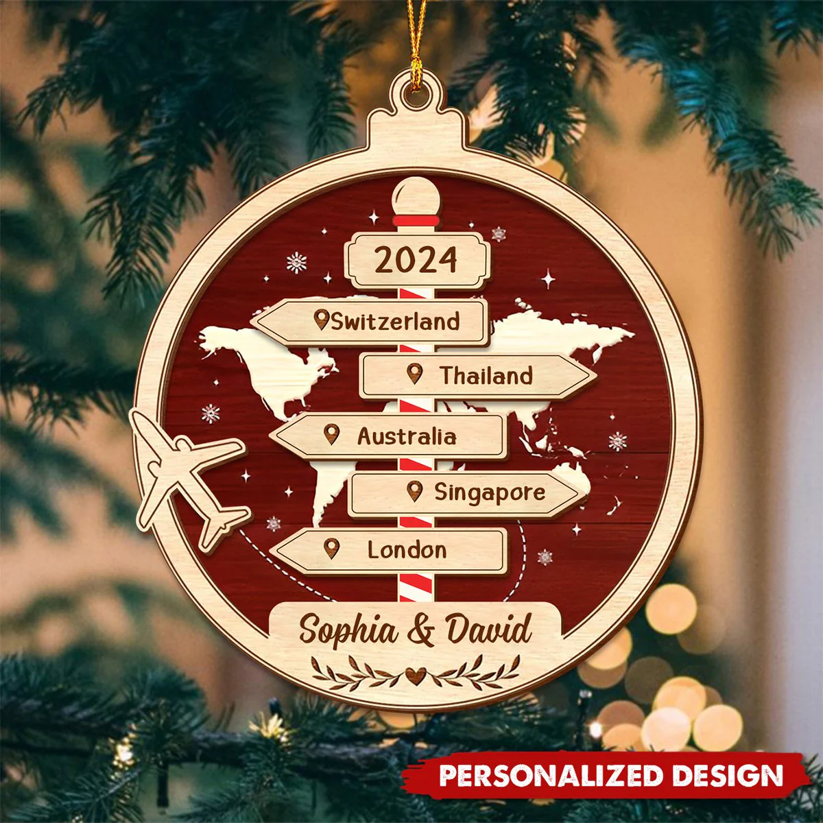 Personalized Travel Adventure Ornament, Couple Traveling Destination Ornament - Image 2