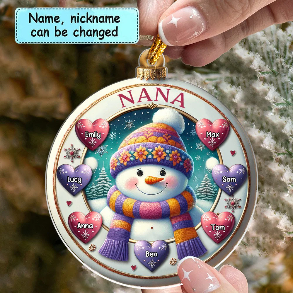 Happy Snowman Grandma Mom Cute Sweet Heart Kids Personalized Ornament - Image 2