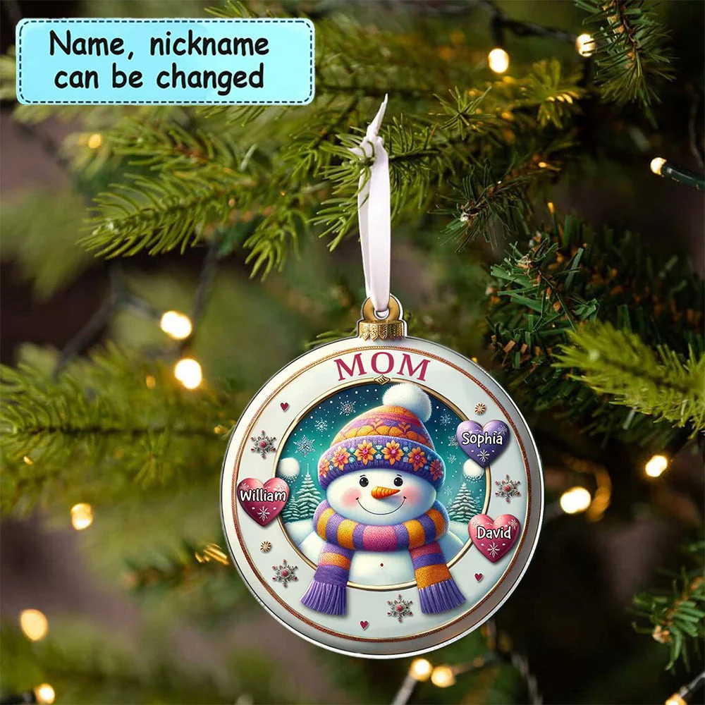 Happy Snowman Grandma Mom Cute Sweet Heart Kids Personalized Ornament - Image 3