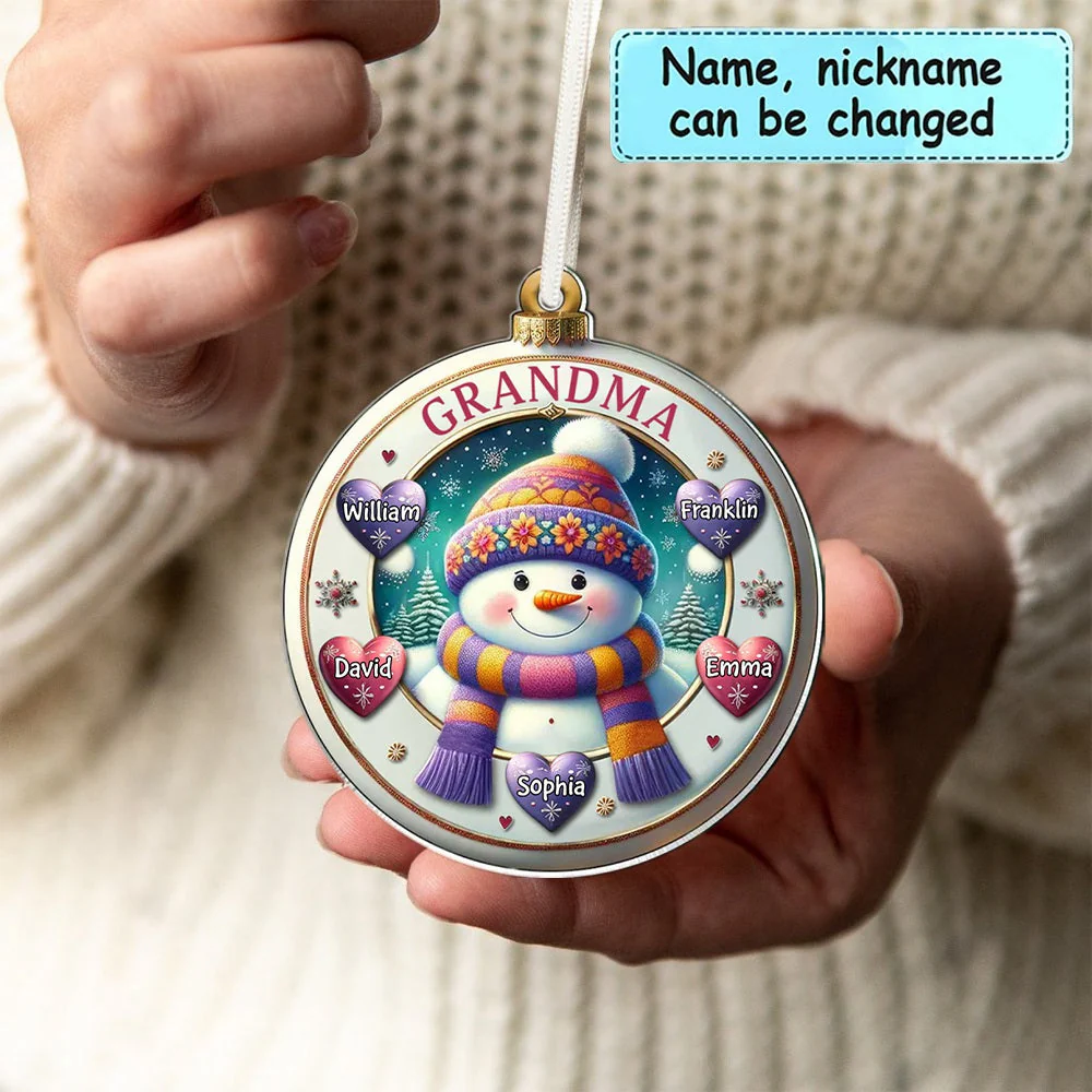 Happy Snowman Grandma Mom Cute Sweet Heart Kids Personalized Ornament - Image 4