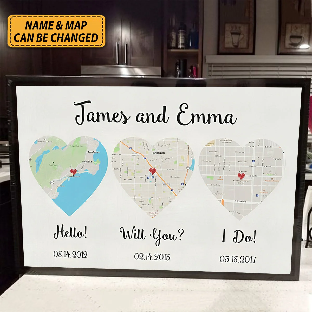 Hello - Will You - I Do - Standard Style - Map Canvas Print, Anniversary Gift - Image 2