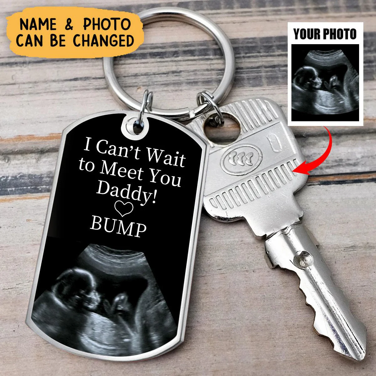 I Can't Wait Daddy -Personalized Aluminum Keychain Gift for New Dad - Image 3