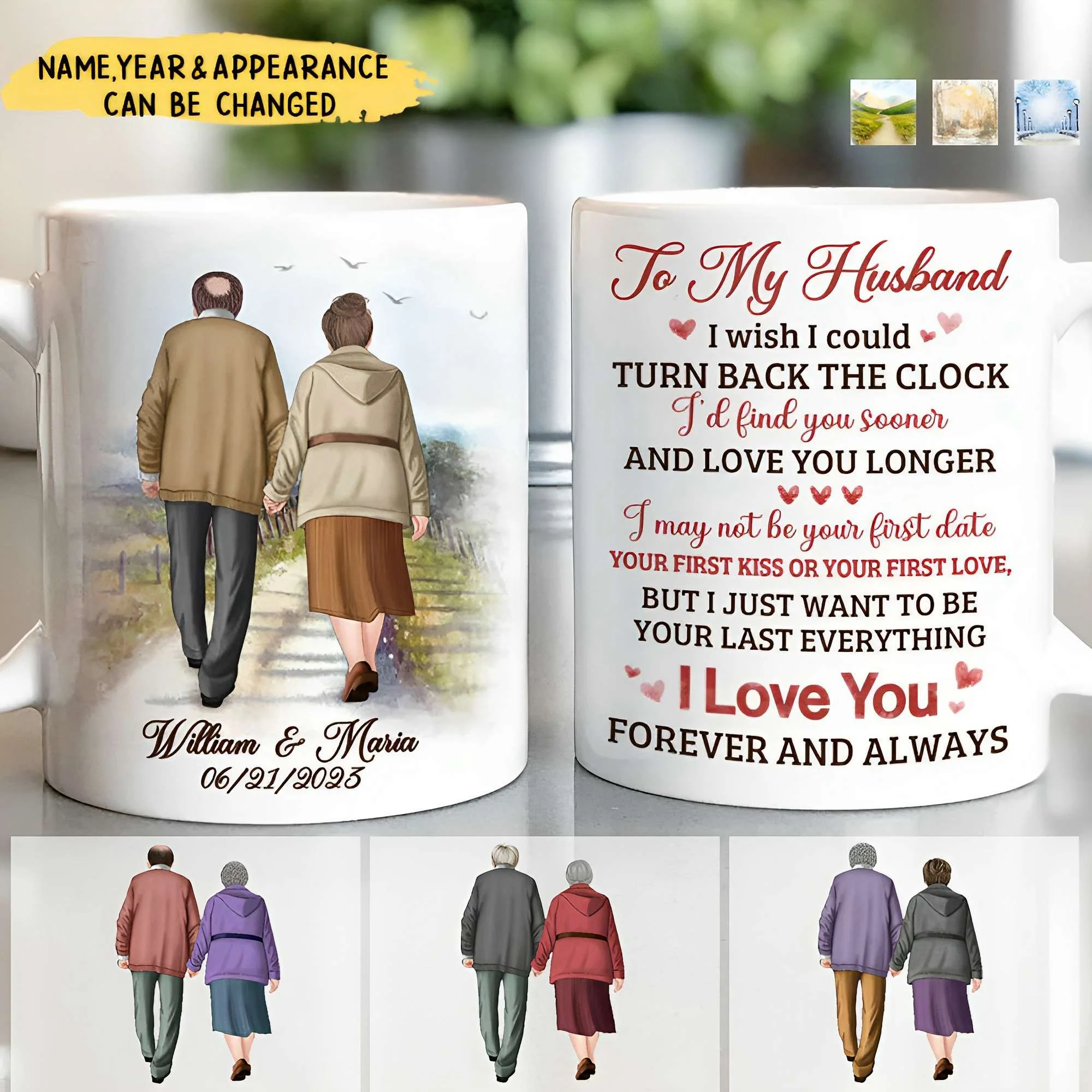 I Wish I Could Turn Back The Clock Elderly Couple Walking Personalized Mug - Image 2