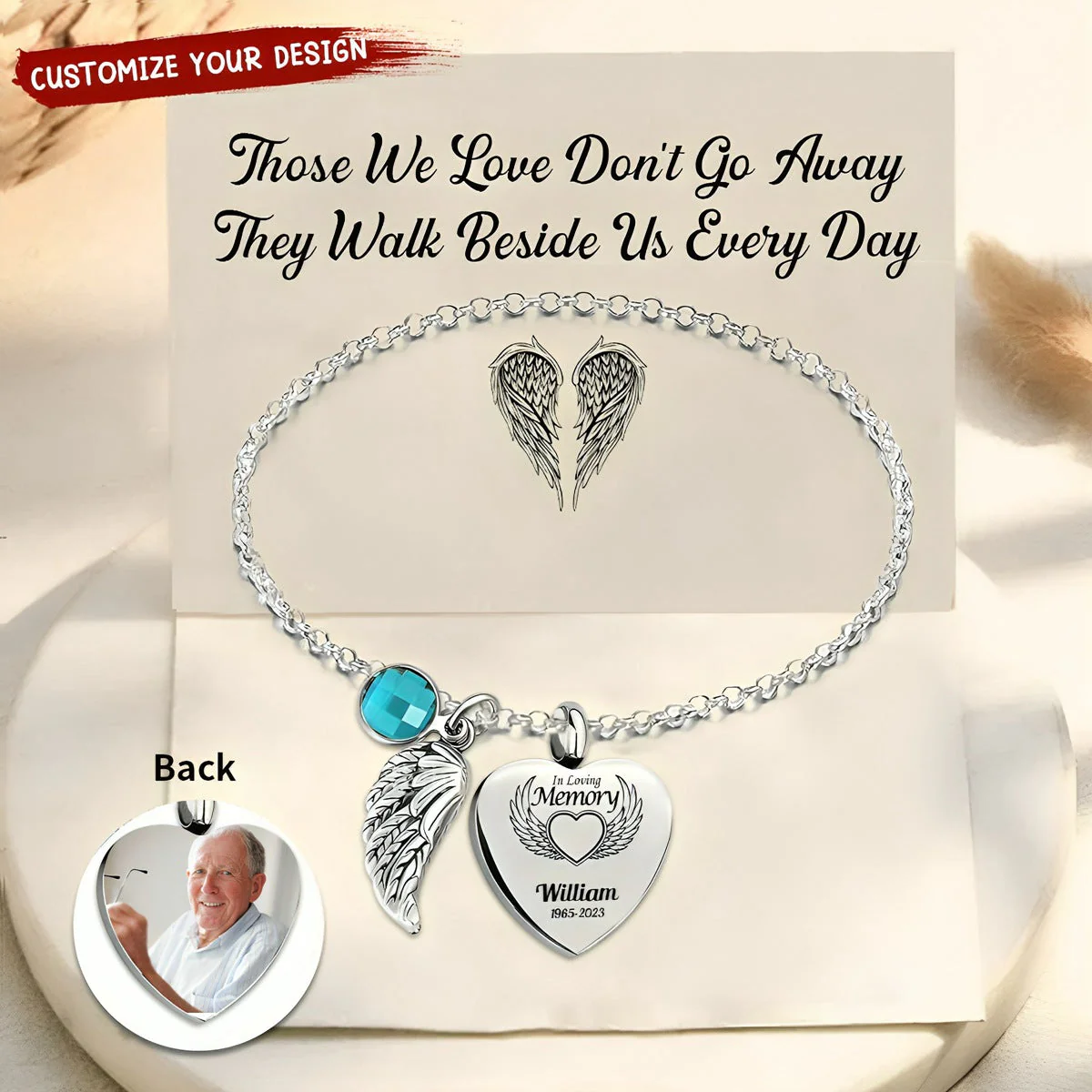 Personalized Memorial Heart Necklace With Birthstone - Image 2