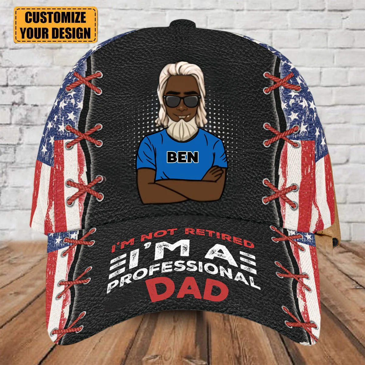 I'm Not Retired-Grandpa Dad American flag Personalized Cap - Image 3