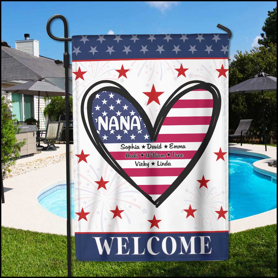 Independence Day-Nana Mom With Kids Welcome Personalized Garden Flag - Image 3