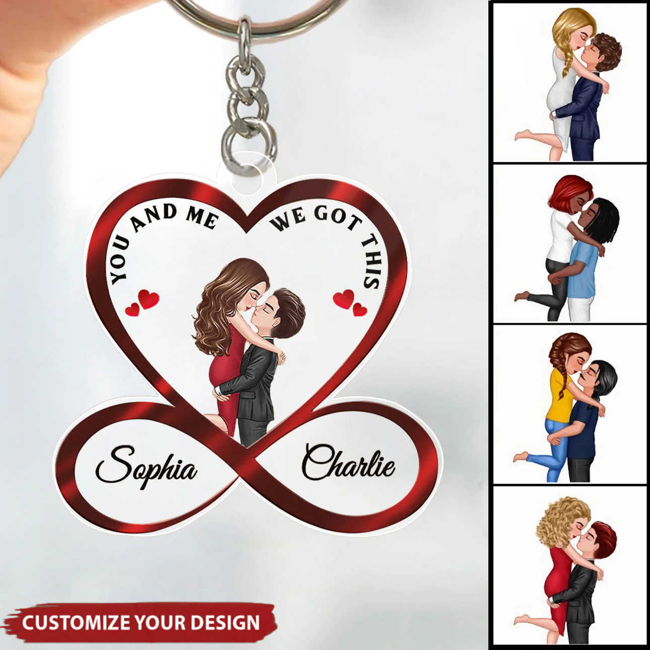Couple Hugging Kissing Anniversary Gift Personalized Keychain - Image 2