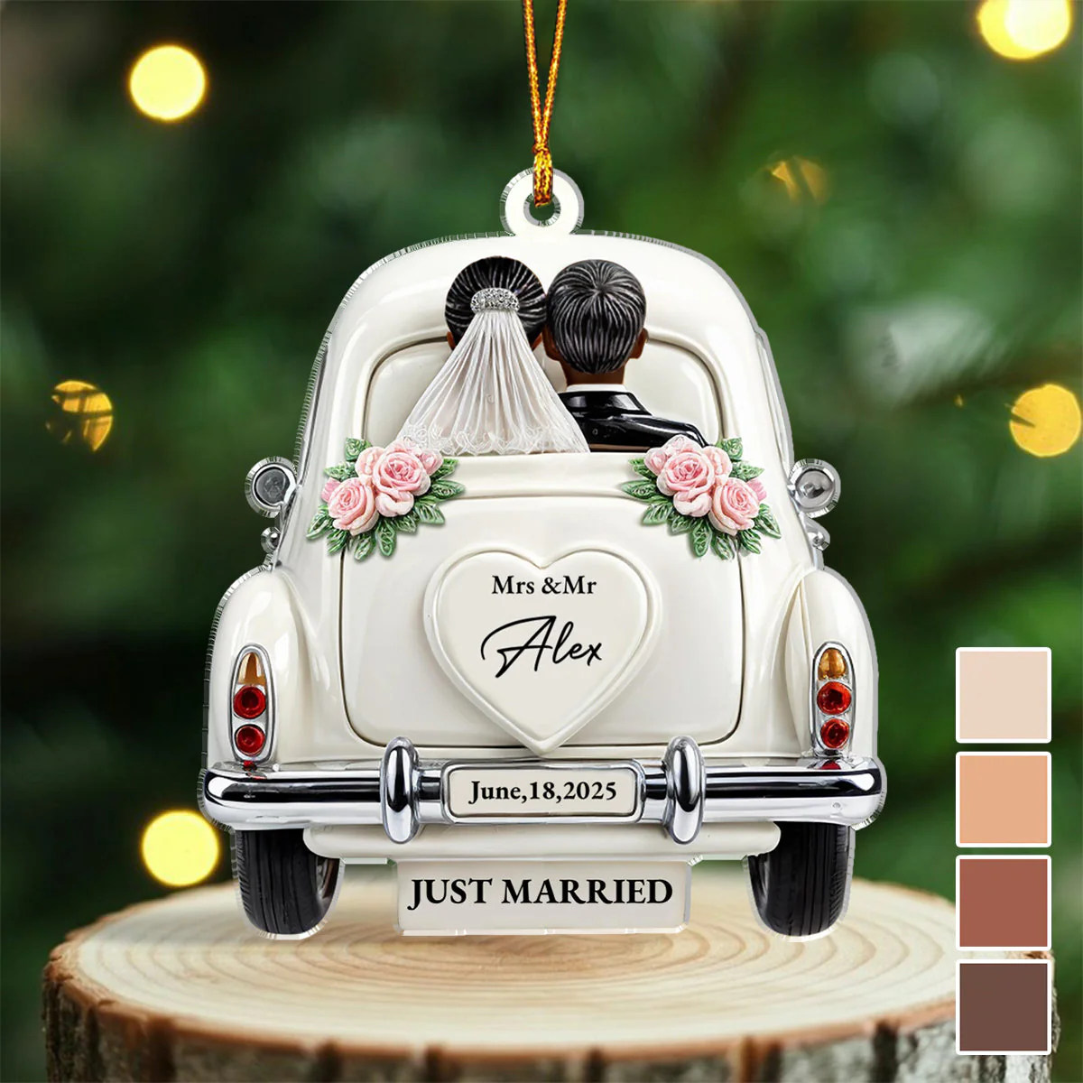 Just Married - Newlyweds Personalized Ornament - Image 2