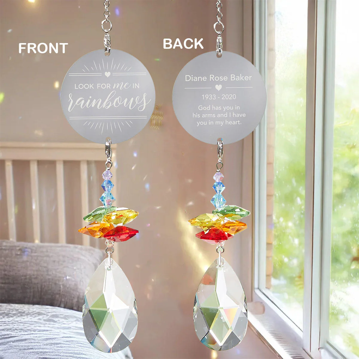 Look For Me In Rainbows - Personalized Memorial Crystal Suncatcher - Image 2