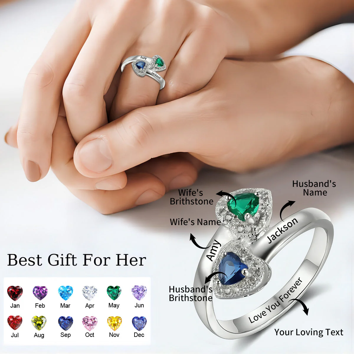 Love You Forever - Personalized Promise Birthstones Ring - Image 3