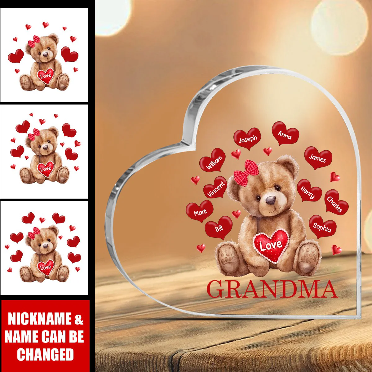 Mama Bear With Heart Kids Personalized Acrylic Plaque - Image 2