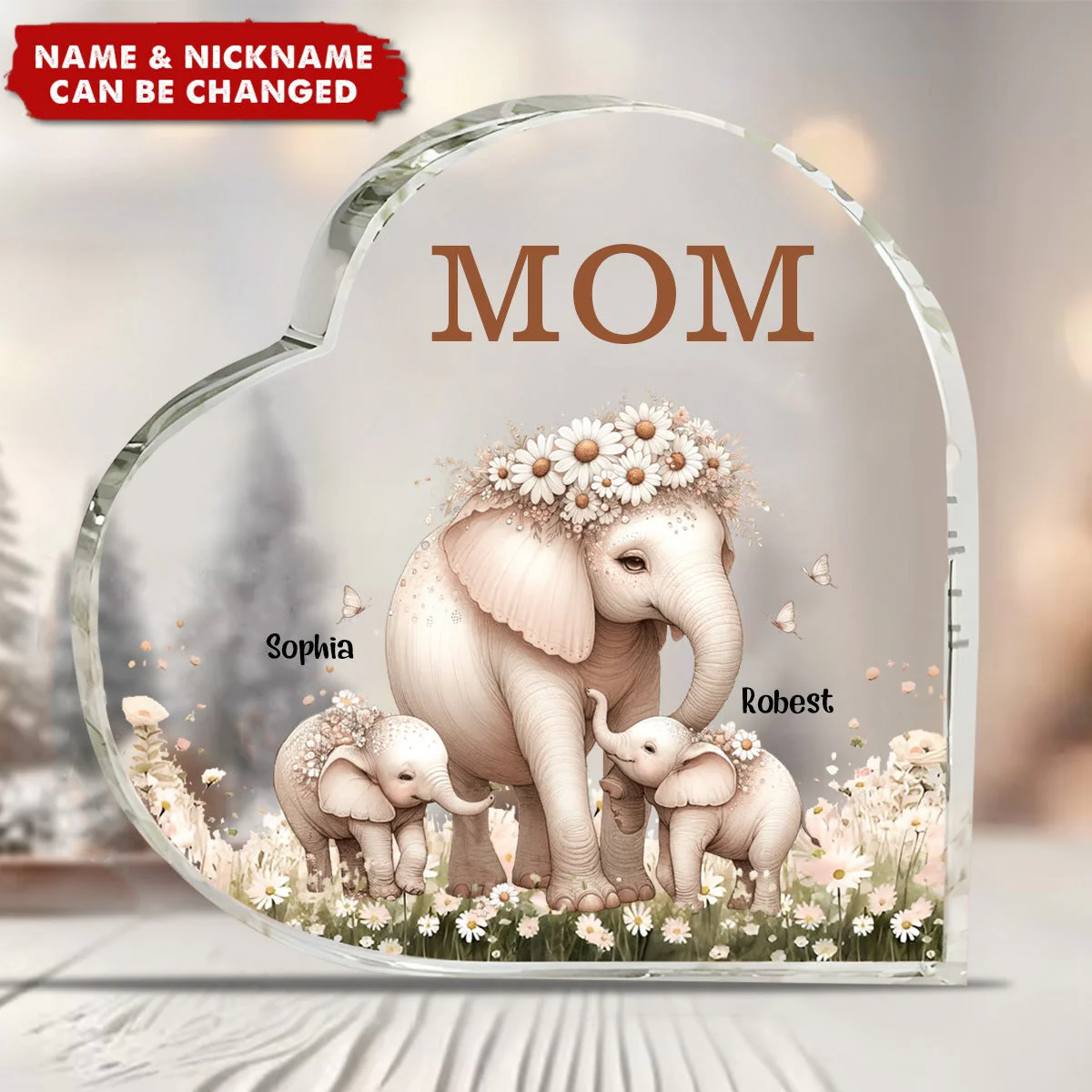 Mama Elephant With Little Kids Personalized Acrylic Plaque - Image 3